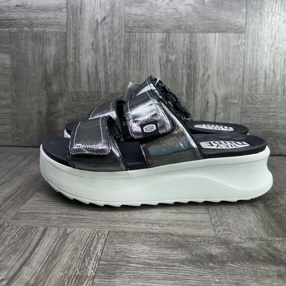 Hey Dude Delray Slide Classic Women's size 10 Metallic Platform Sandals - Picture 2 of 8